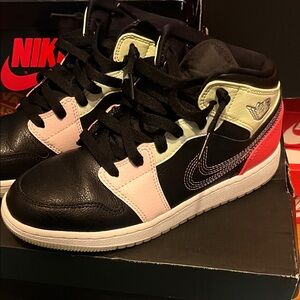 Nike Jordan 1  Black, Light Pink, Red & Light Green Sneakers